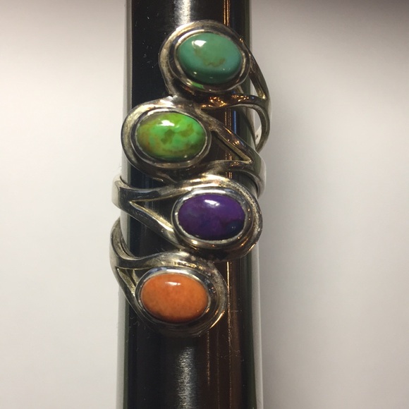 Native american? Turquoise multistone sterling ring size 6 - Picture 1 of 5
